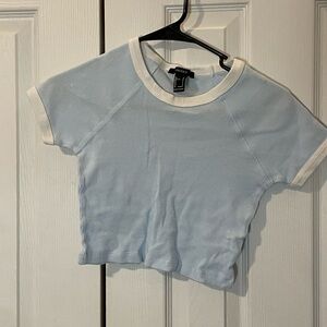Forever 21 Blue and White Ribbed Crop Top